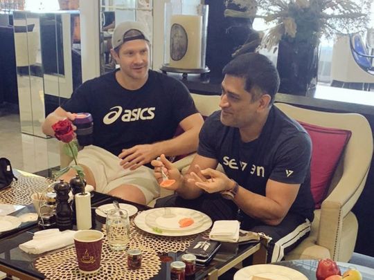 Chennai Super Kings' MS Dhoni and Shane Watson grab a bite after quarantine in Dubai