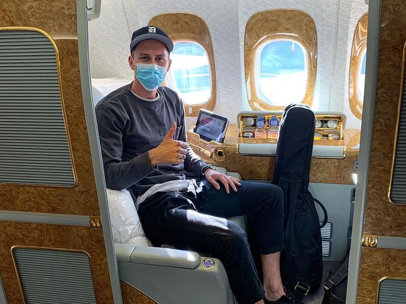 It was first-class dining all the way for Trent Boult as he jetted into the UAE to join his Mumbai Indians teammates