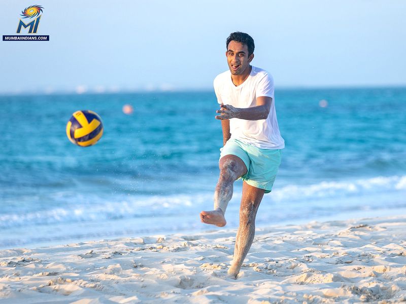 Mumbai Indians players at a UAE beach 