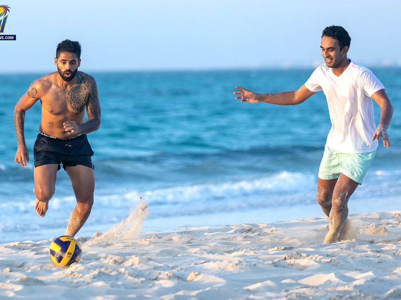 Mumbai Indians players at a UAE beach 