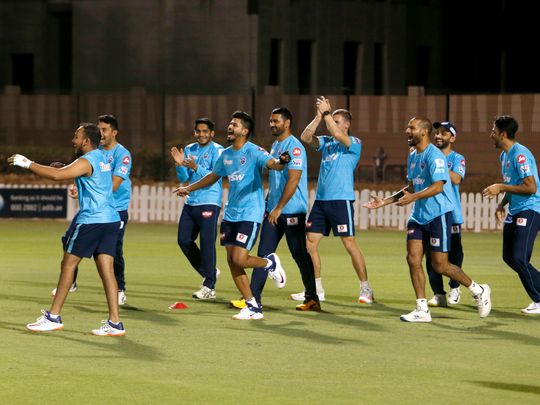  Shreyas Iyer and his Delhi Capitals teammates enjoy a laugh in training in Dubai.