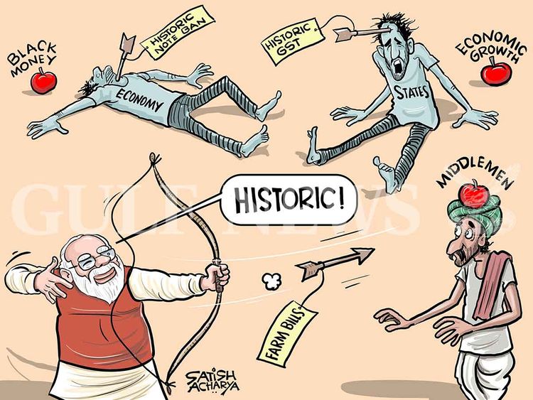 Cartoon from Satish: Modi pushes through farm bills amid huge opposition |  Cartoons – Gulf News