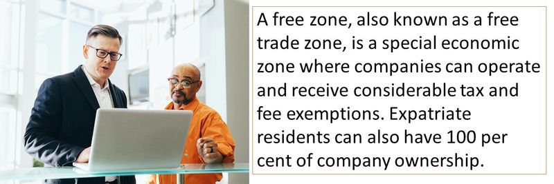 A free zone is a special economic zone where companies can operate and receive considerable tax and fee exemptions