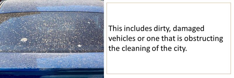This includes dirty, damaged vehicles or one that is obstructing the cleaning of the city.