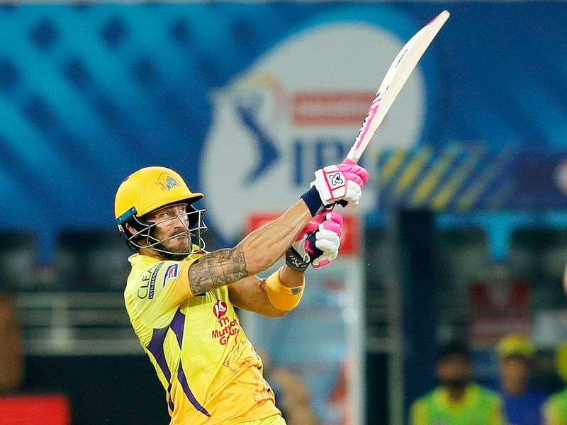 Faf du Plessis of Chennai Superkings hits a boundary.  