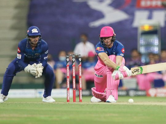 Jos Buttler of Rajasthan Royals plays a shot. 