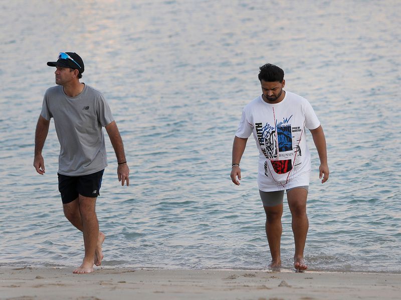 Delhi Capitals' Ricky Ponting and Rishabh Pant relax at Atlantis Palm in Dubai
