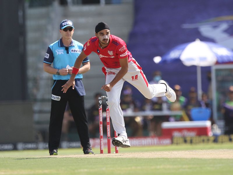 Arshdeep Singh of Kings XI Punjab bowls during the match. 