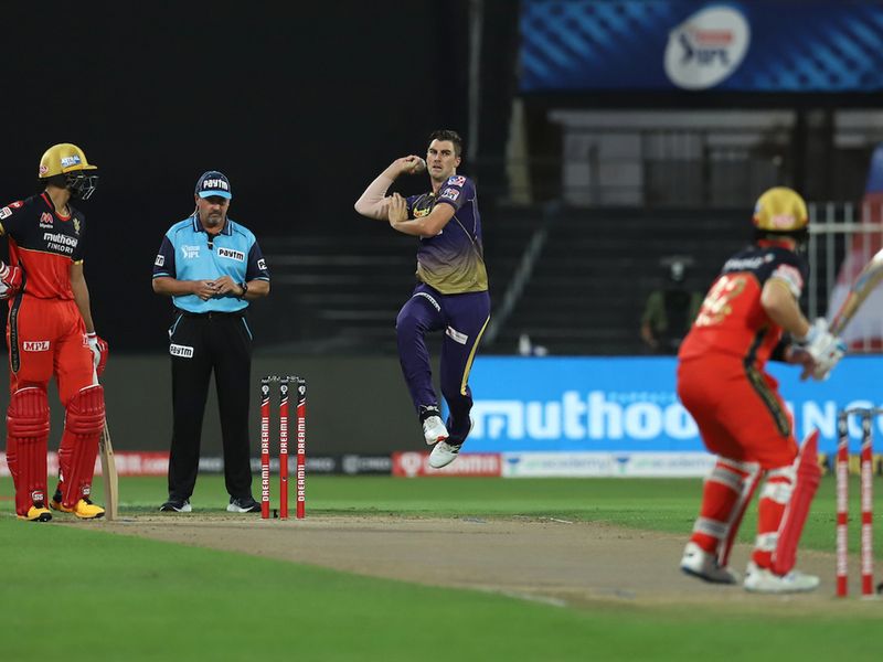 Pat Cummins of Kolkata Knight Riders bowls during match 28 of season 13 of the Dream 11 Indian Premier League (IPL) between the Royal Challengers Bangalore and the Kolkata Knight Riders held at the Sharjah Cricket Stadium, Sharjah in the United Arab Emirates on the 12th October 2020. Photo by: Deepak Malik / Sportzpics for BCCI