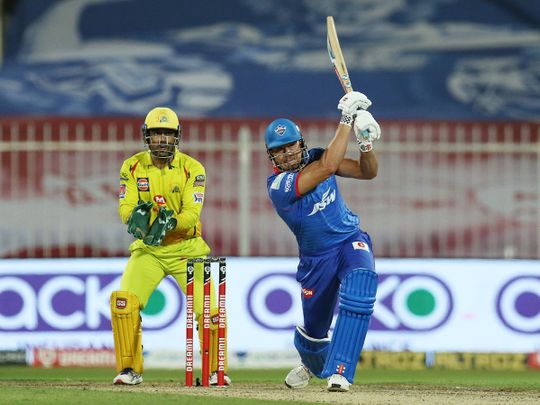 Marcus Stoinis of Delhi Capitals bats during the match. 