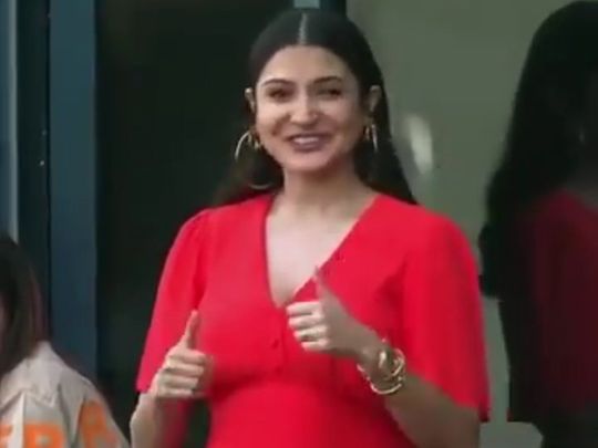 Anushka Sharma gives Virat Kohli the thumbs up from the stands in Dubai