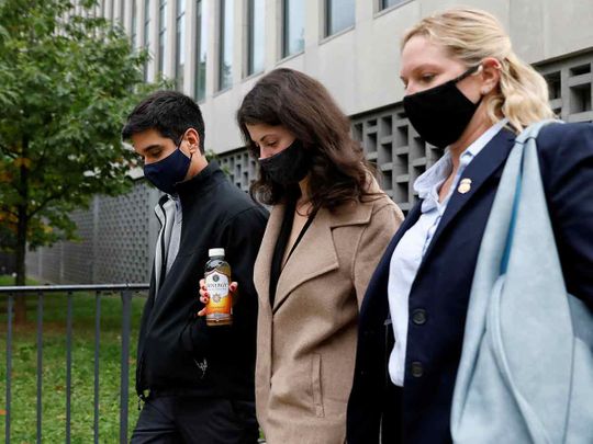 A woman who testified as Jane Doe-12 exits following the sentencing hearing in the sex trafficking and racketeering case against NXIVM cult leader Keith Raniere outside the Brooklyn Federal Courthouse in New York, U.S.,October 27, 2020. 