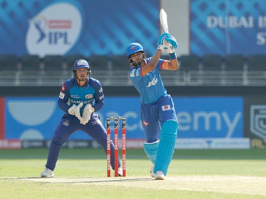 Shreyas Iyer of Delhi Capitals plays a shot.  