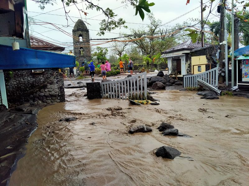A scene near the Cagsawa ruins in Albay province, Philippines, showing mud carried by runoff water from the Mayon Volcano. Facebook photo posted by AJ Miraflor on November 1, 2020.