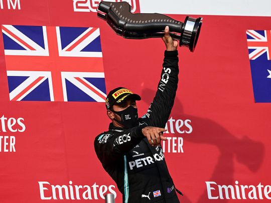 Lewis Hamilton celebrates at Imola