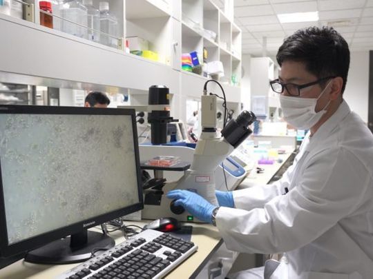 A researcher at South Korean drugmaker Celltrion's Research and Development enter.