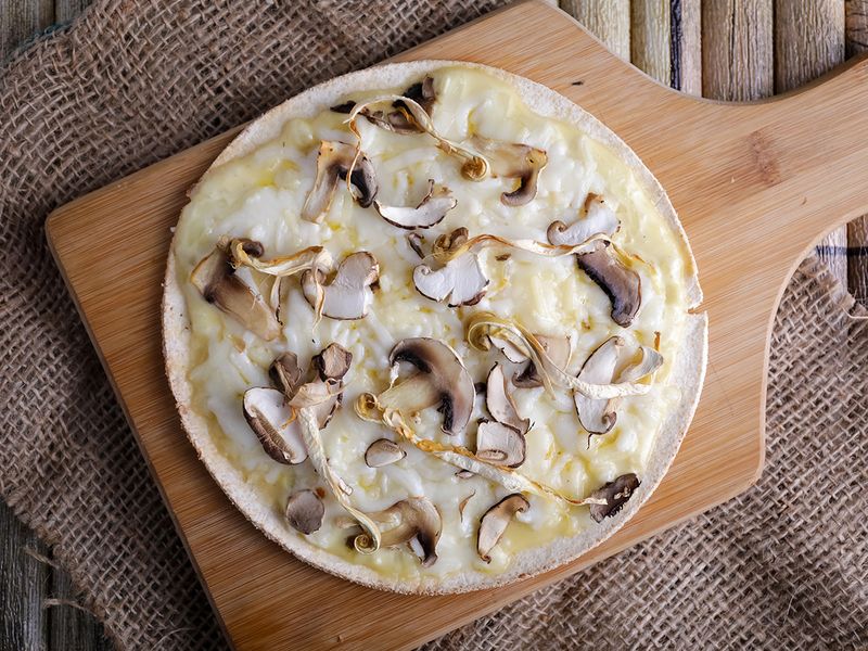Keto Tri-mushroom pizza on Vegan Dough