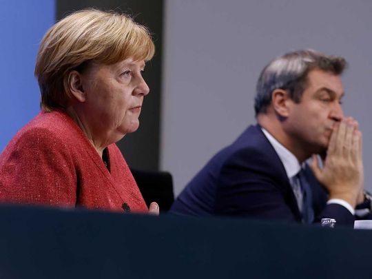 German Chancellor Angela Merkel and Bavaria's State Premier Markus Soeder