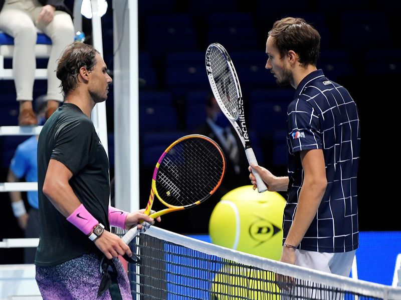 Rafael Nadal congratulates Daniil Medvedev at the ATP Finals