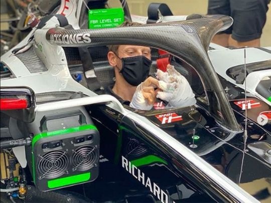 Romain Grosjean back in his Haas car after surviving fireball crash in Bahrain