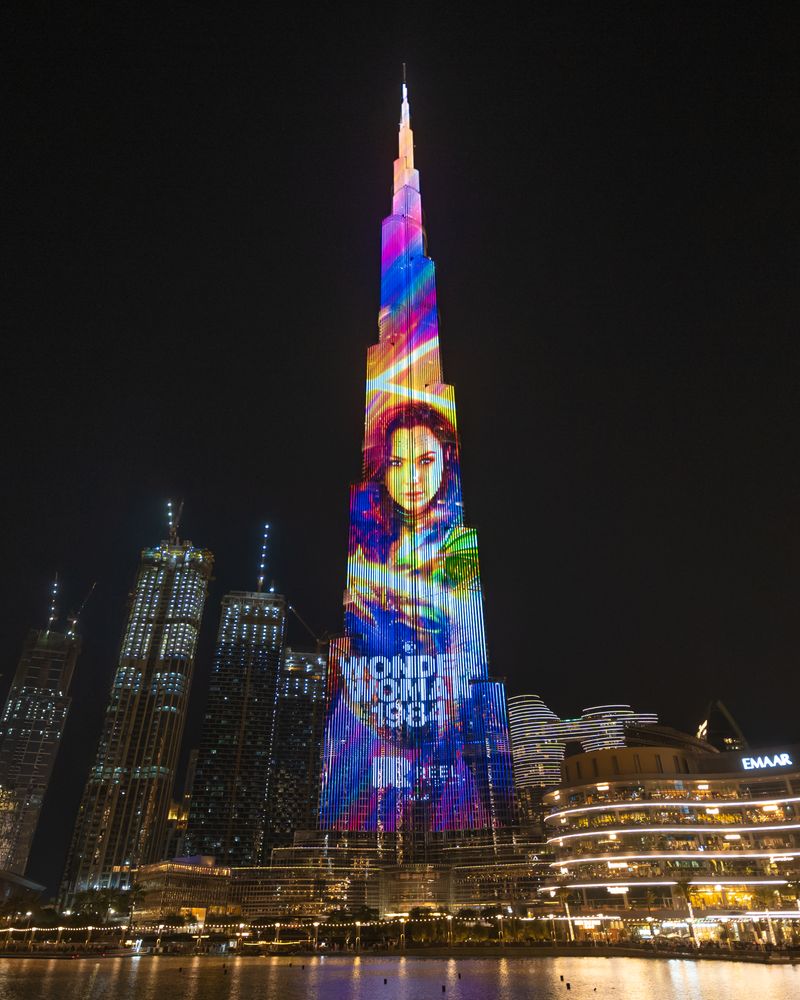Wonder Woman image displayed on the Burj Khalifa facade