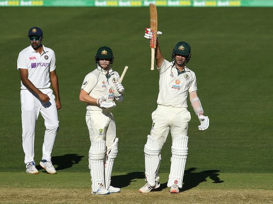 Australia's Joe Burns celebrates the win over India in Adelaide