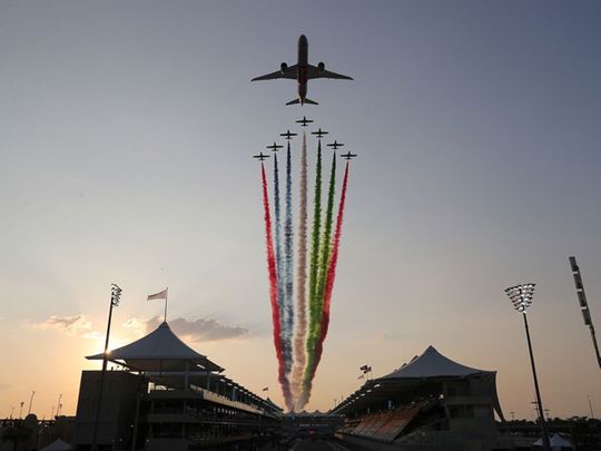 The Etihad fly-past marked the beginning of the Formula One Abu Dhabi Grand Prix at Yas Island in December 2020.
