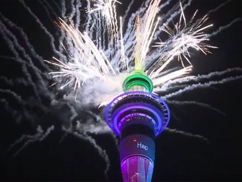 Auckland welcomes the new year with celebratory fireworks.
