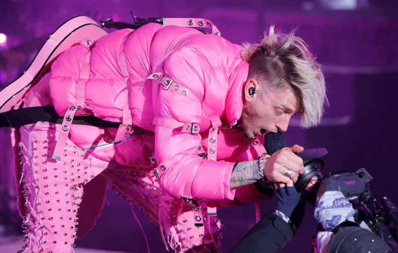 Machine Gun Kelly performs in Times Square on New Years Eve in New York City, U.S., December 31, 2020. Gary Hershorn/Pool via REUTERS