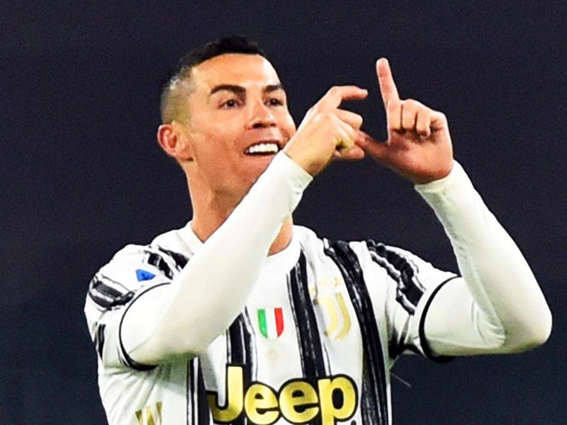 Juventus' Cristiano Ronaldo celebrates scoring their first goal against Udinese, on January 3, 2021. 
