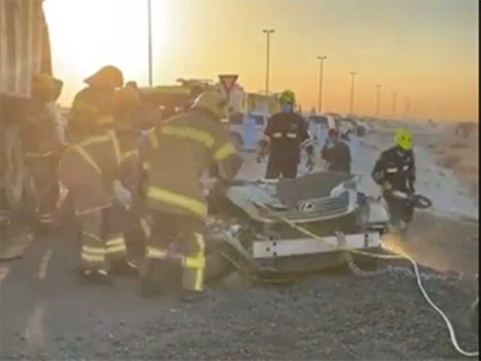 Rescue personnel car accident