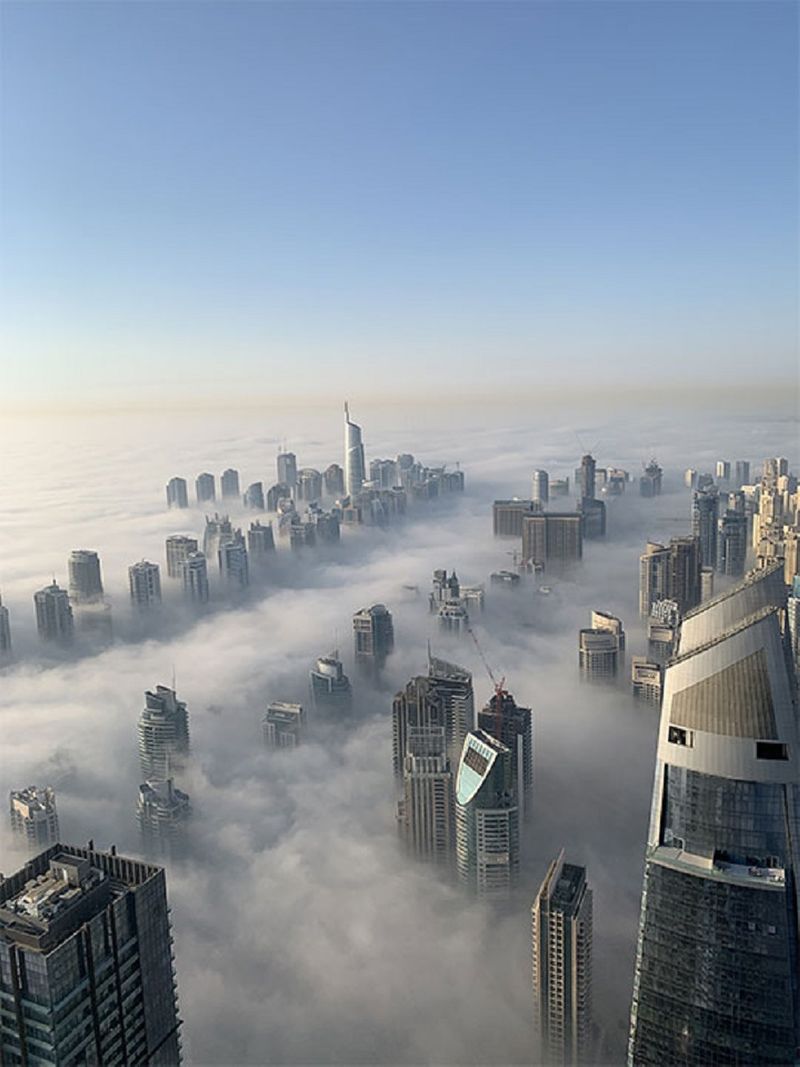 Thick fog blanketed the Dubai skyline this morning