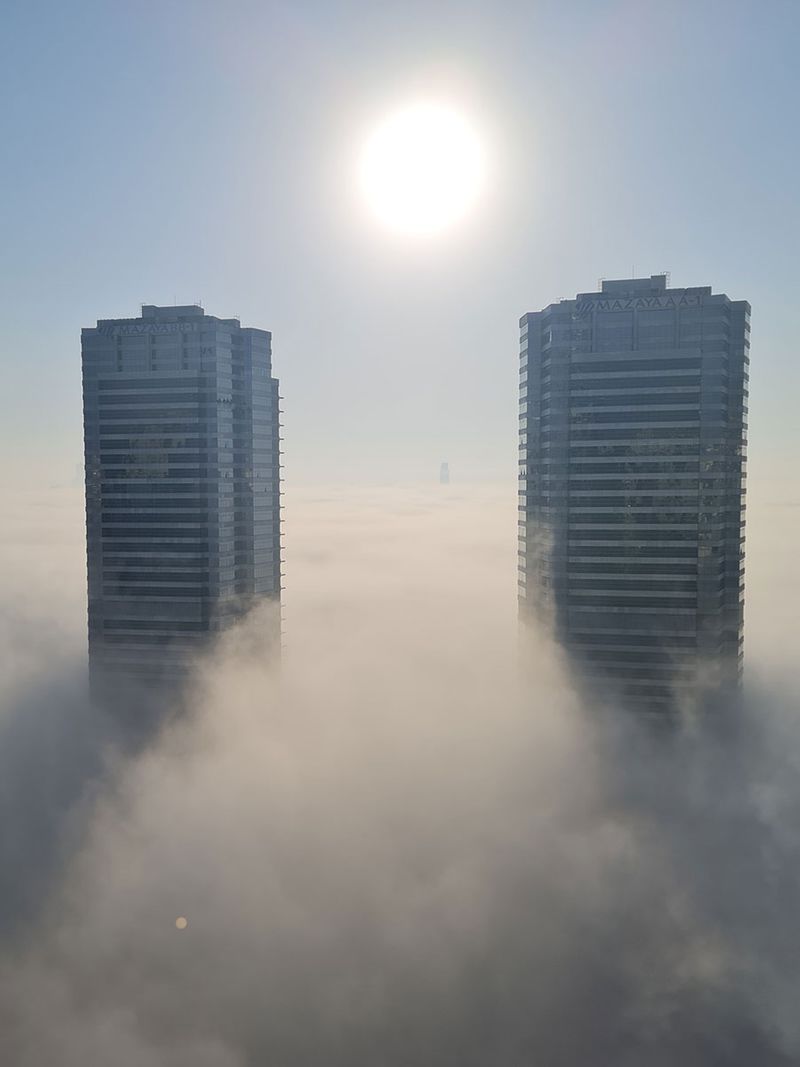 Thick fog in Jumeirah Lake Towers, Dubai