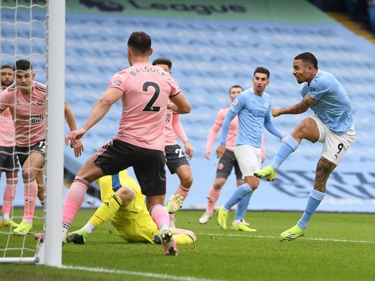 Gabriel Jesus opens the scoring for Manchester City against Sheffield