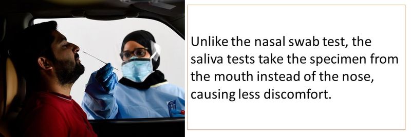 Unlike the nasal swab test, the saliva tests take the specimen from the mouth instead of the nose, causing less discomfort. 