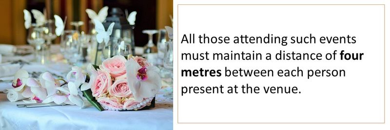 All those attending such events must maintain a distance of four metres between each person present at the venue.