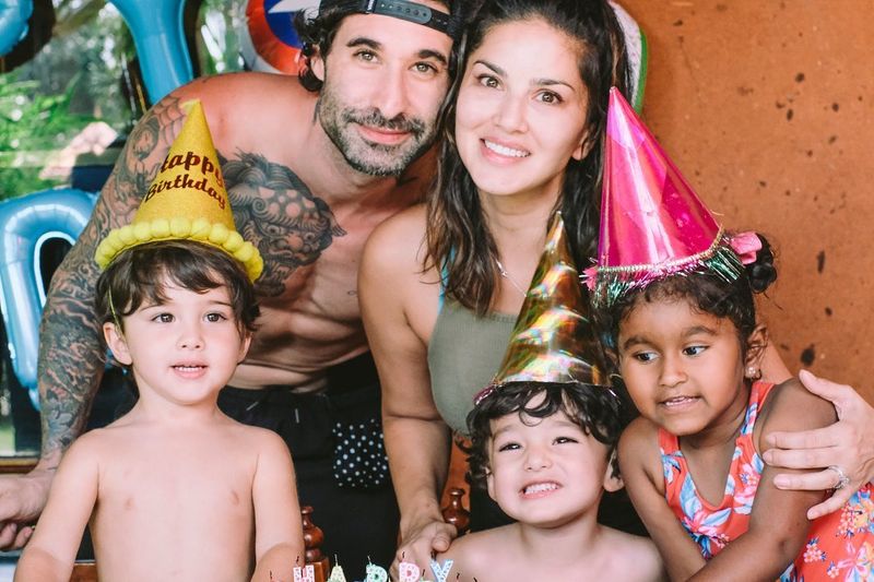 Sunny Leone with her husband and kids