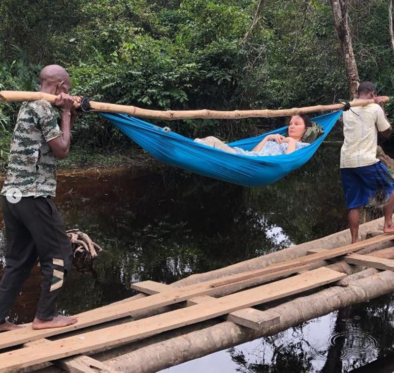 Ashley Judd being carried out of the jungle in Congo