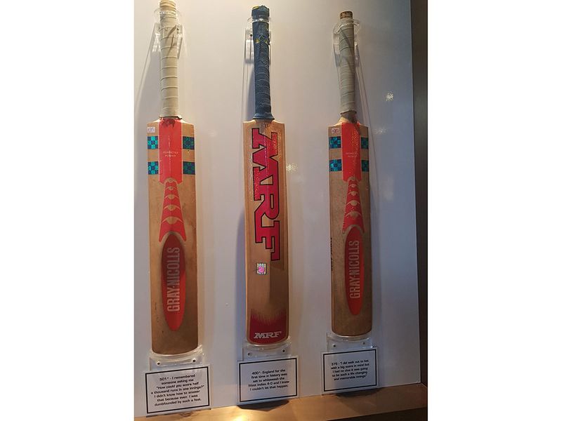 Brian Lara's famous cricket bats on display at the Taj hotel in Dubai