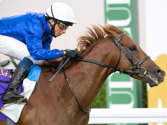 Space Blues wins for Godolphin in the  the Saudi Turf Sprint at the Abdulaziz Racetrack