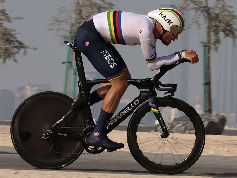 Filippo Ganna during Stage 2 of the UAE Tour on Al Hudayriyat Island in Abu Dhabi