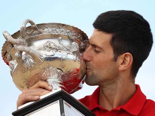 Novak Djokovic with the Australian open trophy