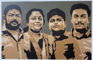 Saran (second from right) hit century by painting a group portrait of his family-1613972631690