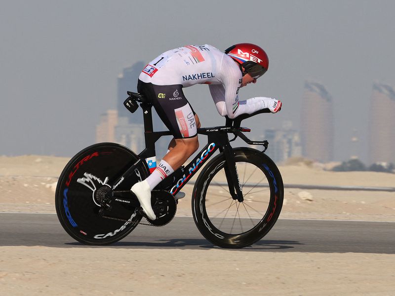 Tadej Pogacar during Stage 2 of the UAE Tour on Al Hudayriyat Island in Abu Dhabi