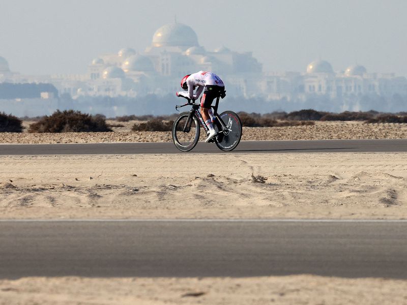 Tadej Pogacar during Stage 2 of the UAE Tour on Al Hudayriyat Island in Abu Dhabi