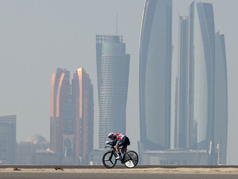 Vincenzo Nibali during Stage 2 of the UAE Tour on Al Hudayriyat Island in Abu Dhabi