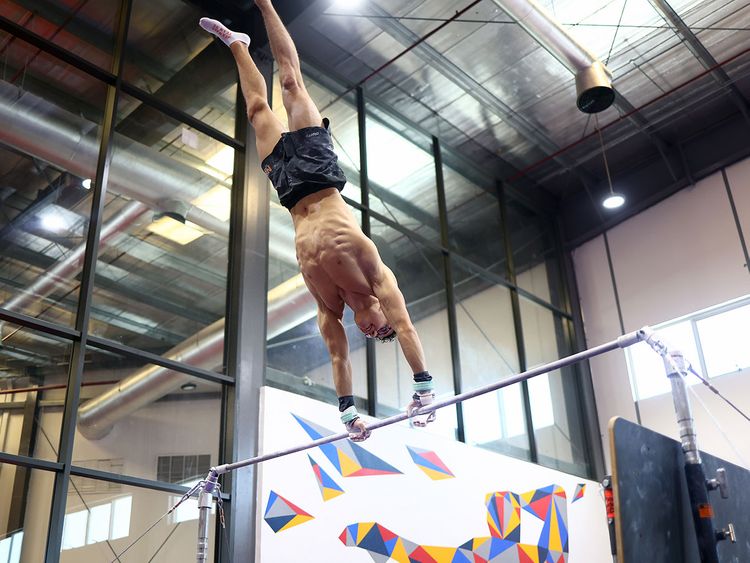 Netherlands' Olympic gymnasts practise at Fly High Fitness in Dubai