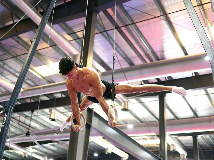 Netherlands' Olympic gymnasts practise at Fly High Fitness in Dubai