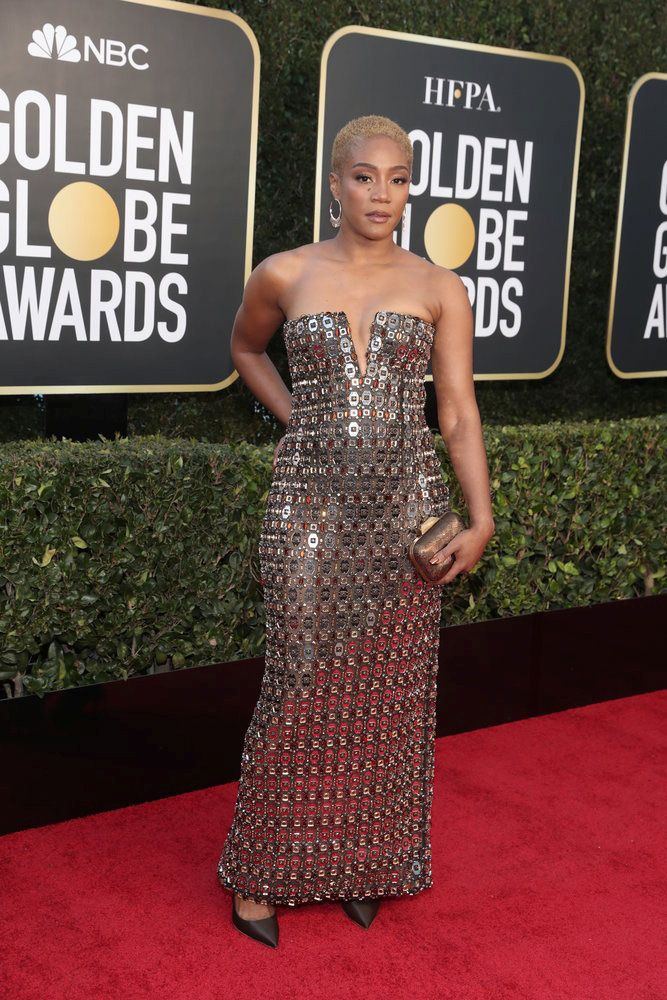 Actor Tiffany Haddish poses on the red carpet in this handout photo from the 78th Annual Golden Globe Awards in Beverly Hills, California, U.S., February 28, 2021. Todd Williamson/NBC Handout via REUTERS ATTENTION EDITORS - THIS IMAGE HAS BEEN SUPPLIED BY A THIRD PARTY. NO RESALES. NO ARCHIVES.