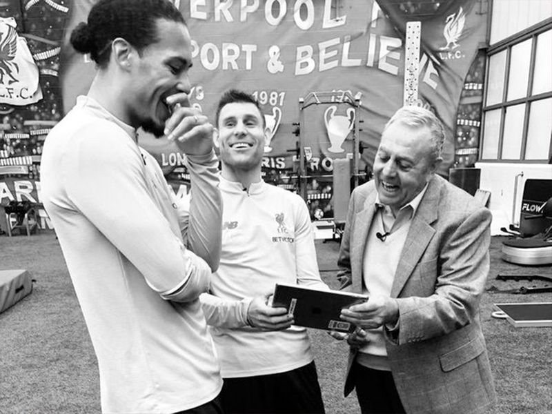 Liverpool's Virgil Van Dijk and James Milner with Ian St John.